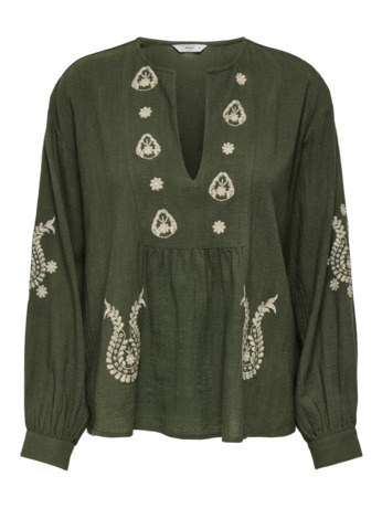 Regular Fit V-Neck Long Sleeves (L/S) Top met V-hals met lange mouwen en borduursel