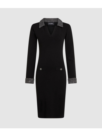 BOUCLE DETAIL KNIT DRESS