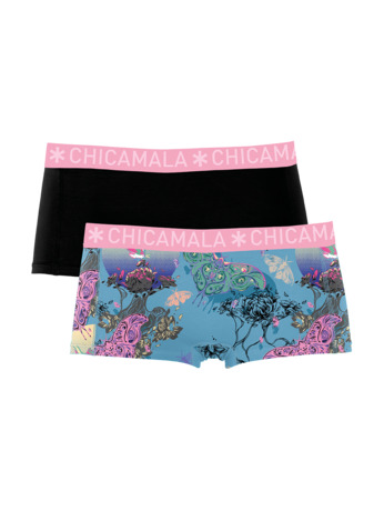 Dames 2-pack Boxershorts Print + Effen Print/Black