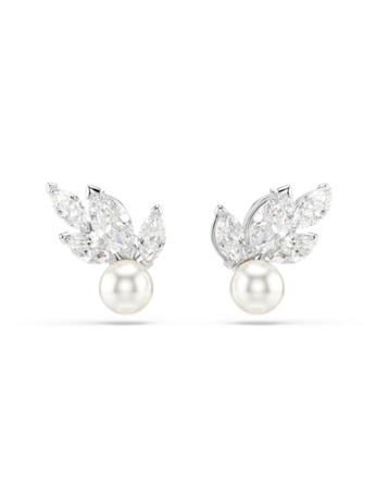 Louison Pearl Pierced Earrings Stud MFO Rhodium shiny White Crystal White Pearl