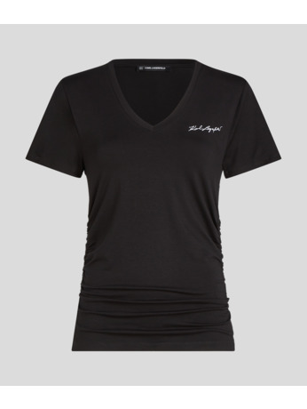 V-NECK RUCHED DETAIL T-SHIRT