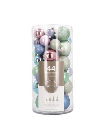 Kerstballen 44 st | Multi pastel | Kunststof | 5-8 cm | In koker