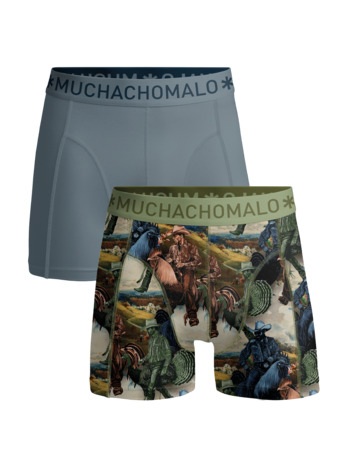 Heren 2-Pack Boxershort Print/Effen Print/Blue