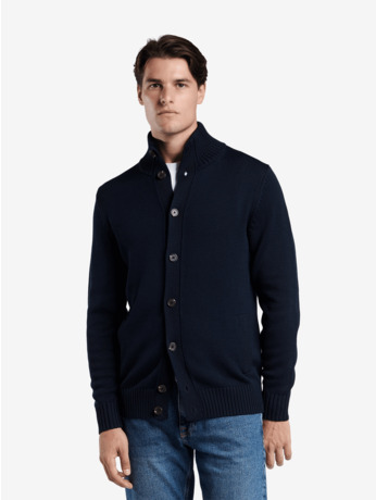 No Label Heren Trui Navy Cardiff Extrafine Merino Wol