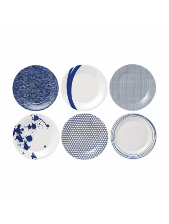 Pacific Plate 24cm 9.4in, Blue Mixed Patterns, Set of 6