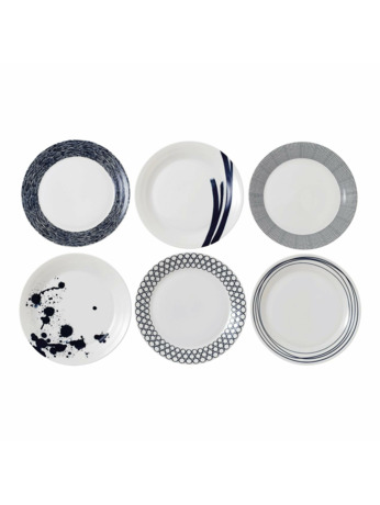 Pacific Plate 29cm 11.4in, Blue Mixed Patterns, Set of 6