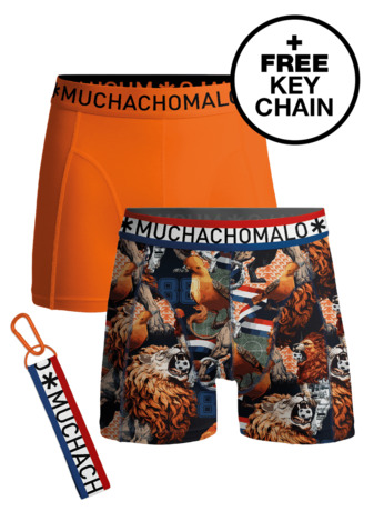 Heren 2-Pack Boxershorts + Gratis Sleutelhanger Print/Orange