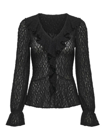 Regular Fit V-Neck Long Sleeves (L/S) V-hals T-shirt met lange mouwen en ruches voor de herfst