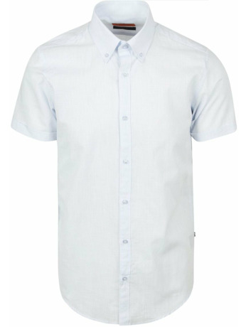 Suitable Korte Mouwen Overhemd Cotton Slub Lichtblauw