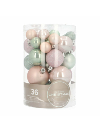 36 kleine kunststof kerstballen romantic pastels in koker