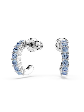 Mini Hoop Pierced Earrings OU Open Rhodium shiny Light Sapphire