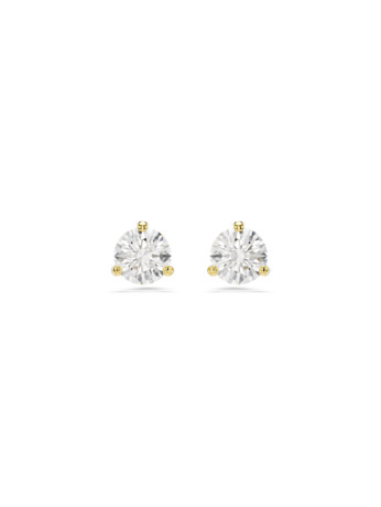 Solitaire Pierced Earrings Stud OU Gold shiny Clear Crystal & Effect