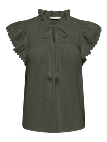 Regular Fit V-Neck Short Sleeves (S/S) Jeugdige vrouwelijke top met V-hals en kanten detail