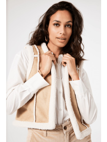 Dames Suede Gilet met Teddy afwerking
