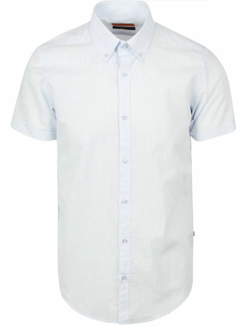 Suitable Korte Mouwen Overhemd Cotton Slub Lichtblauw