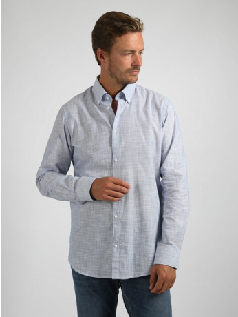 Suitable Overhemd Cotton Slub Streep Blauw