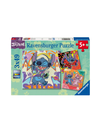 Ravensburger puzzel Disney Stitch - Drie puzzels - 49 stukjes - kinderpuzzel
