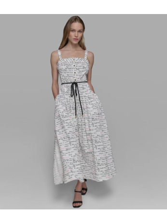 SLEEVELESS A-LINE SCRIPT DRESS
