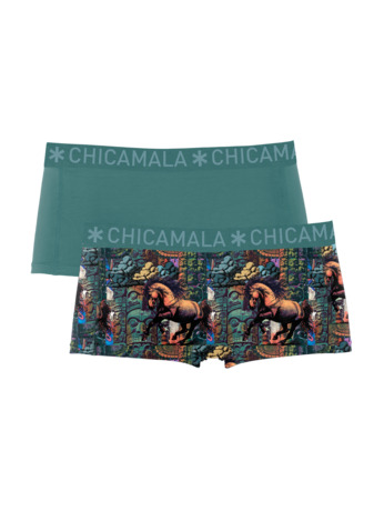 Meisjes 2-pack Boxer Shorts Print + Uni Print/Green