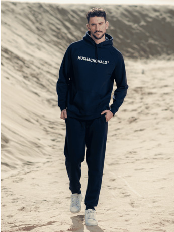 Mannen Witte Borduurwerk Hoodie Marineblauw