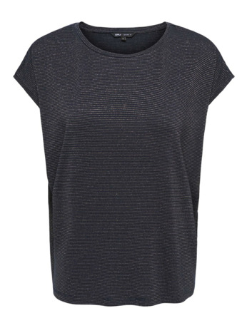 Regular Fit O-Neck Short Sleeves (S/S) Basic top met V-hals en glitterdetail