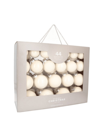 Elegante wolwitte kerstballenset 44 stuks in handige box