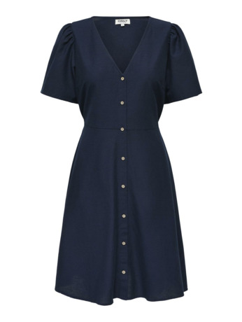 Regular Fit V-Neck Short Sleeves (S/S) Regular fit jurk met cutline in de taille en volume mouwen