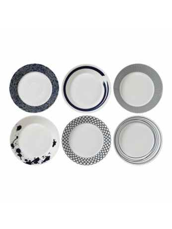 Pacific Pasta Bowl 23cm 9in, Blue Mixed Patterns, Set of 6